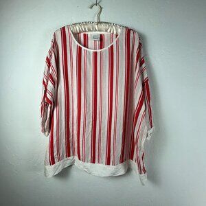 Karen By Simonsen Women's Striped Print Long Sleeve Blouse Red White Size 38